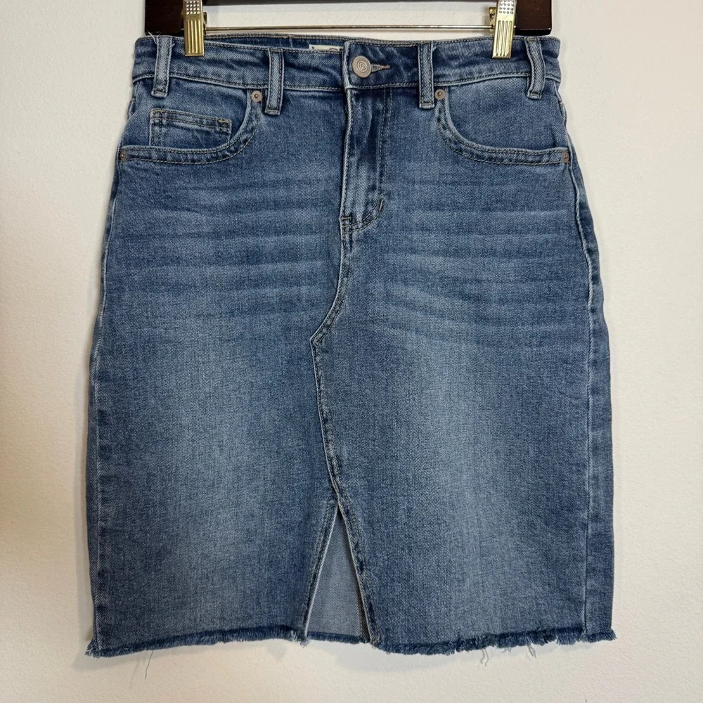 Rock & Roll Denim Skirt High Rise Frayed Hem Stretch‎ Blue Women's 26